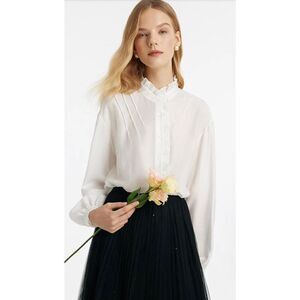 Goelia Diacetate Ruffle Collar Women Shirt